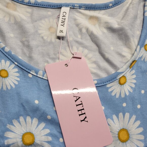 Cathy Womens Top 2XL Pullover Floral Sunflower Print Stretch Short Sleeve NWT - Picture 4 of 12